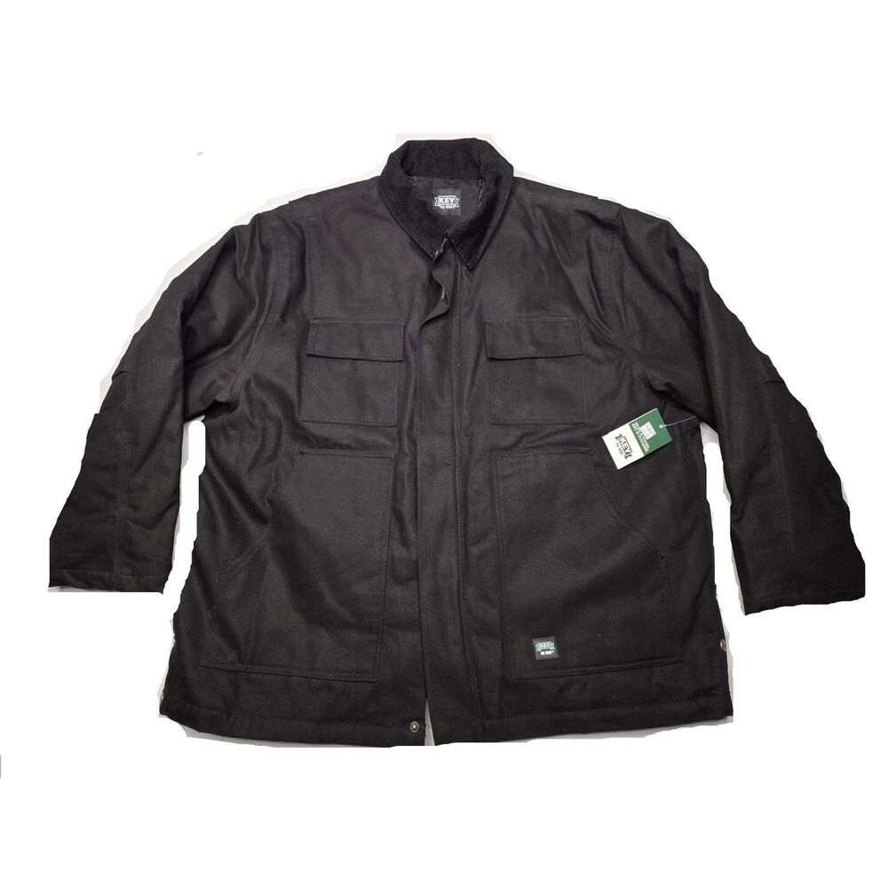NEW Key Insulated Duck Chore Coat Mens 2XL Black Corduroy Collar Work Jacket NWT